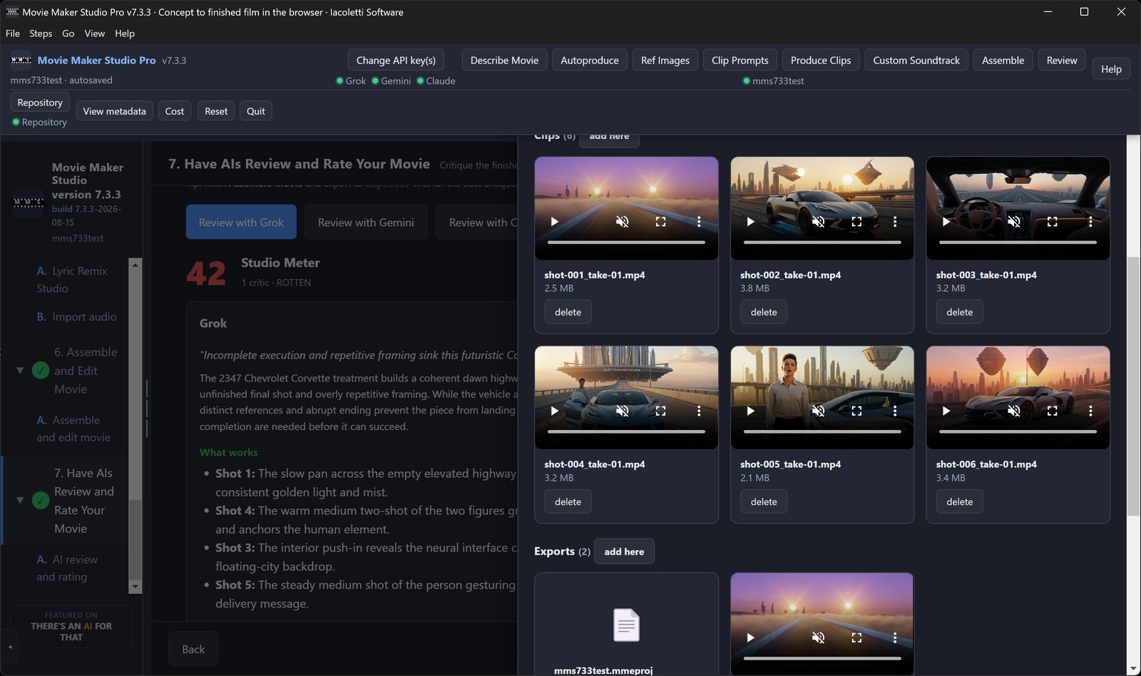 Every clip, still and export lives in the project's own repository folder on your disk.